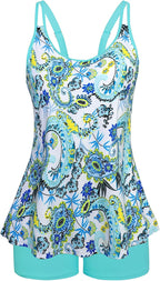 Women's Flowy Tankini Set - Scoop Neck Top with Removable Pads and High Waisted Bottoms for Modest Swims - Large (25)