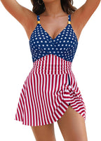 Women's Tummy Control One Piece Swimsuit - V-Neck with Gold Metal Ring, Tie Knot Front and Removable Pads - Medium