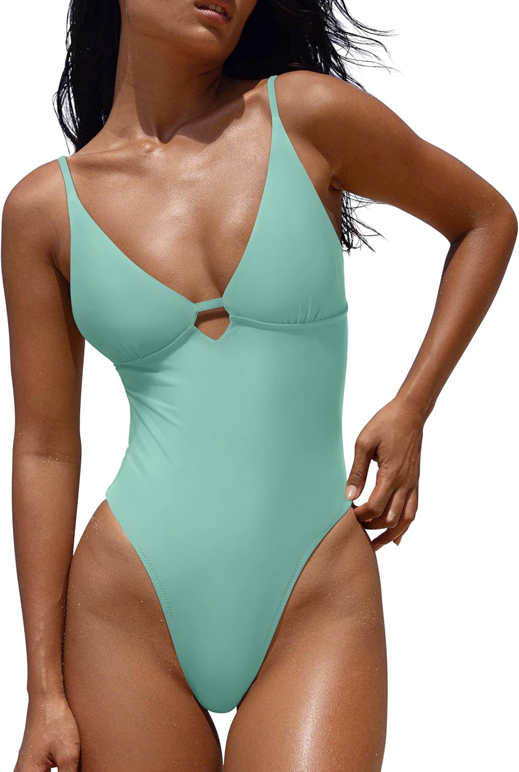Women's V-Neck One Piece Swimsuit - Crisscross Low Back with Adjustable Straps and Removable Soft Cups - Small