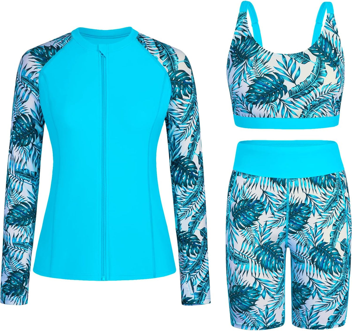 Women's Long Sleeve Rash Guard Set - Swim Shirt with Matching Shorts and Two Pockets for Beach and Pool - Black