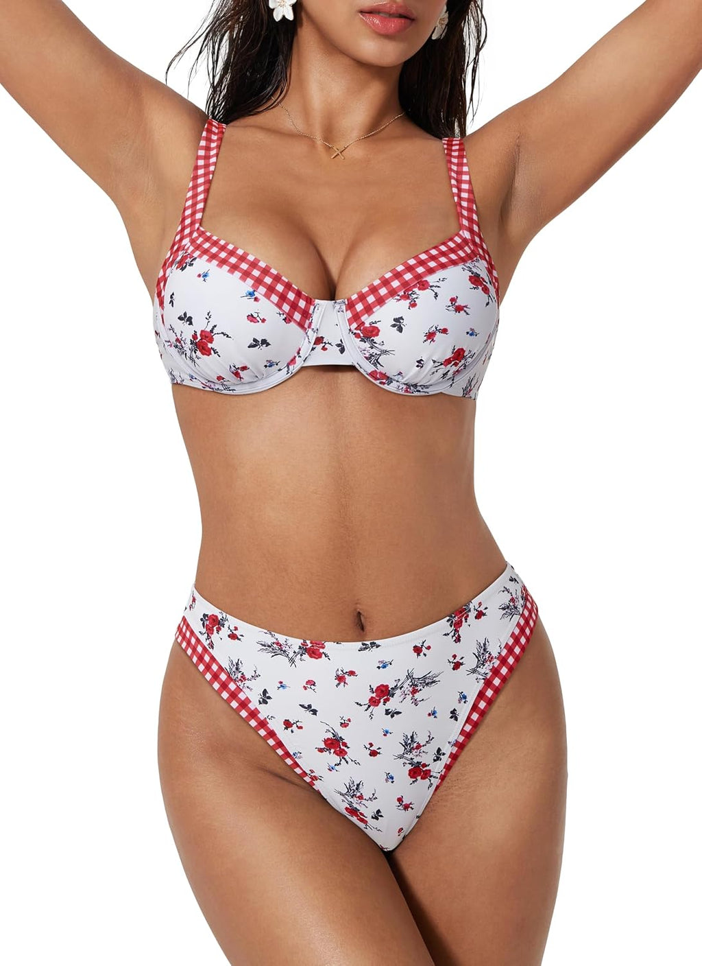 Women's Colour Block Bikini Set - Underwire Top with High Waisted Bottoms for Beach and Pool Days - Medium