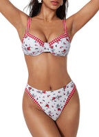 Women's Colour Block Bikini Set - Underwire Top with High Waisted Bottoms for Beach and Pool Days - Medium