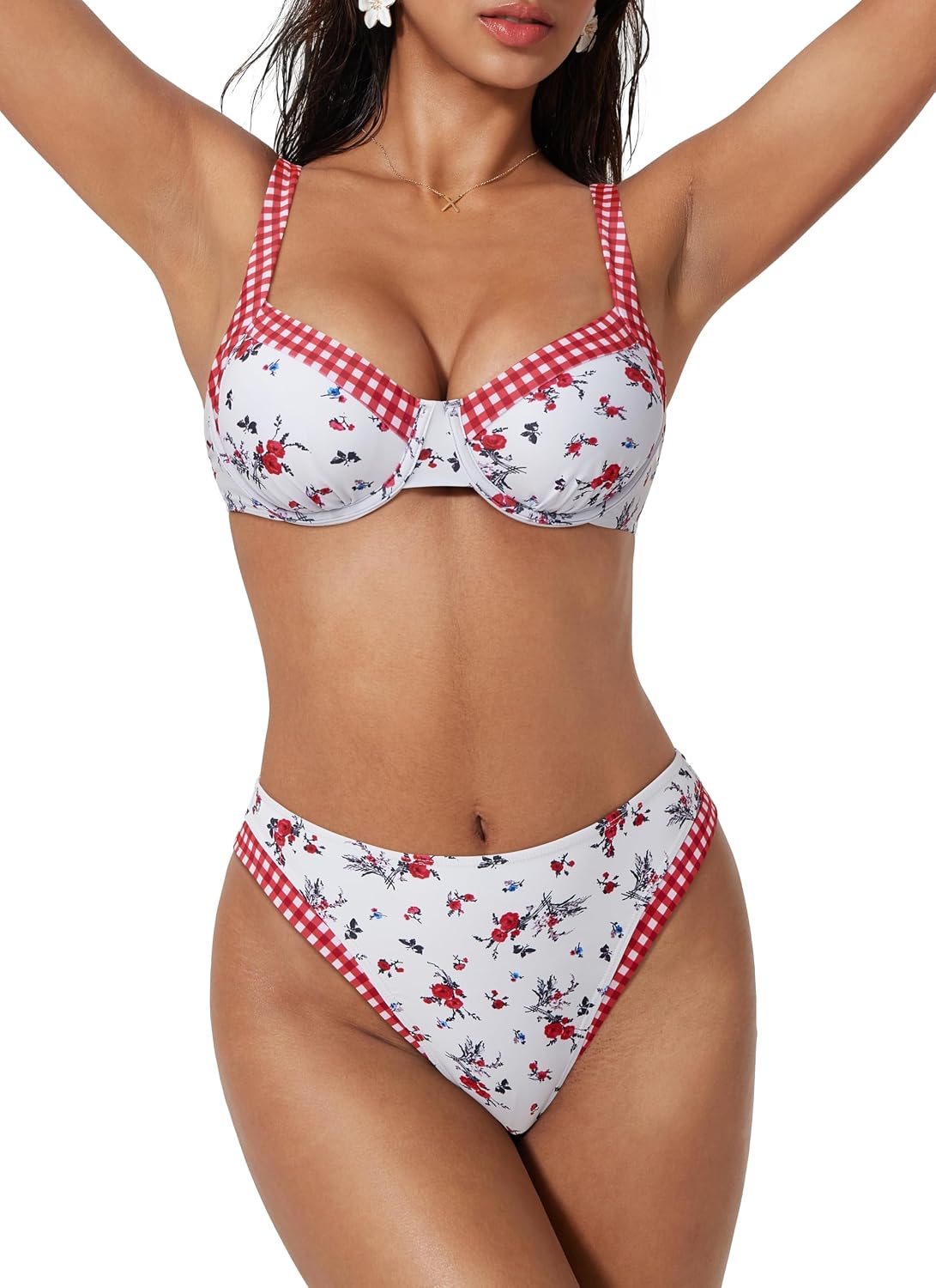 Women's Colour Block Bikini Set - Underwire Top with High Waisted Bottoms for Beach and Pool Days - Medium